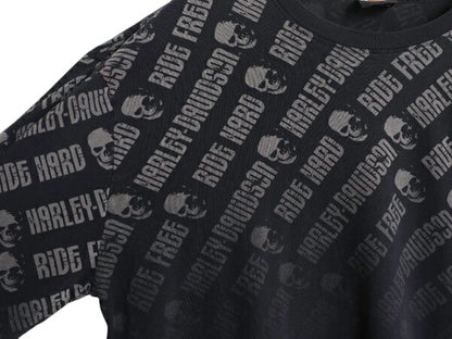 ハーレー ダビットソン スカル ロゴ プリント 長袖 Tシャツ メンズ XXL 程 古着 オフィシャル バイク ロンT 大判 イラスト 大きいサイズ 黒