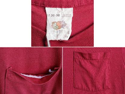 80s USA製 ■ フルーツオブザルーム ポケット付き 半袖 Tシャツ メンズ M 小さめ S 程/ 80年代 ビンテージ ポケT 無地 シングルステッチ 耳