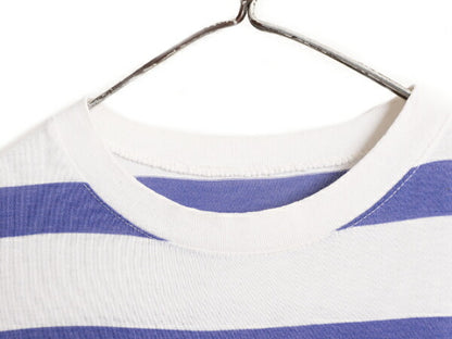 80s ポケット付き ワイド ボーダー 半袖 Tシャツ メンズ L 80年代 ヴィンテージ ポケT シングルステッチ 2トーン ボックス サイドスリット