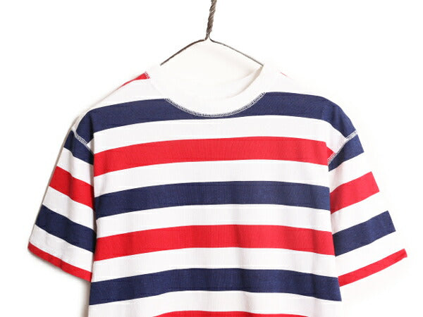 90s カナダ製 ワイド ボーダー 半袖 Tシャツ メンズ レディース S / 90年代 オールド ヘビーウェイト コットン トリコカラー マルチカラー
