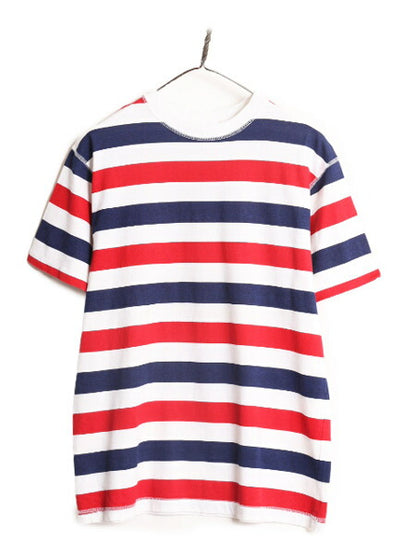 90s カナダ製 ワイド ボーダー 半袖 Tシャツ メンズ レディース S / 90年代 オールド ヘビーウェイト コットン トリコカラー マルチカラー