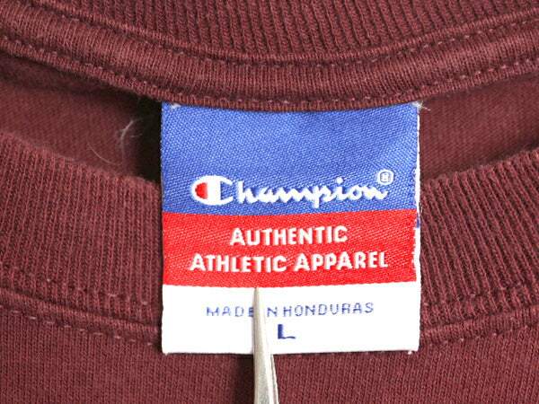00s チャンピオン ハーバード カレッジ プリント 半袖 Tシャツ メンズ L 古着 オールド コットン ヘビーウェイト 目付き カットソー エンジ