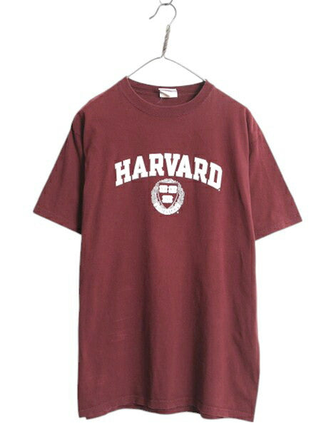 00s チャンピオン ハーバード カレッジ プリント 半袖 Tシャツ メンズ L 古着 オールド コットン ヘビーウェイト 目付き カットソー エンジ