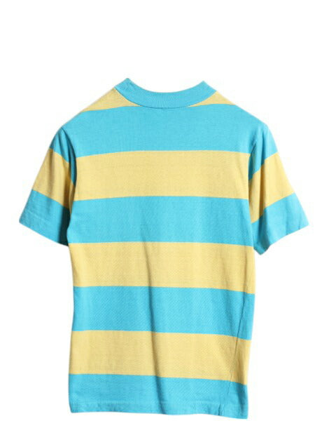 70s ワイド ボーダー 半袖 Tシャツ レディース XS 程/ ヴィンテージ シングルステッチ カットソー ツートン ターコイズ グリーン イエロー