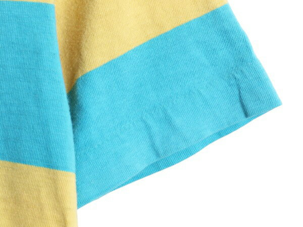 70s ワイド ボーダー 半袖 Tシャツ レディース XS 程/ ヴィンテージ シングルステッチ カットソー ツートン ターコイズ グリーン イエロー