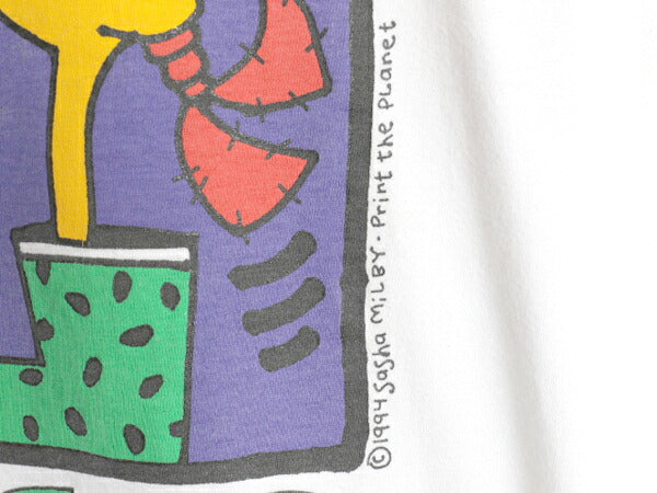 90s USA製 アート プリント Tシャツ メンズ XL 古着 オールド 当時物 ロブスター イラスト キャラクター シングルステッチ 大きいサイズ 白