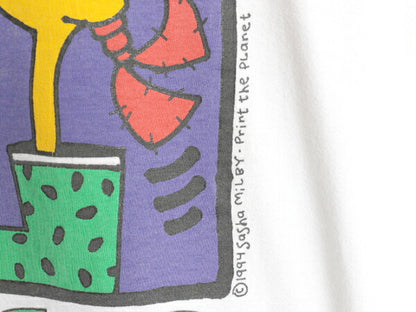 90s USA製 アート プリント Tシャツ メンズ XL 古着 オールド 当時物 ロブスター イラスト キャラクター シングルステッチ 大きいサイズ 白