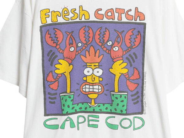 90s USA製 アート プリント Tシャツ メンズ XL 古着 オールド 当時物 ロブスター イラスト キャラクター シングルステッチ 大きいサイズ 白
