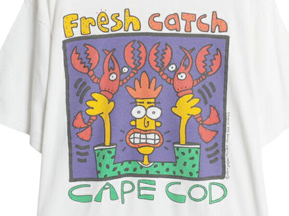 90s USA製 アート プリント Tシャツ メンズ XL 古着 オールド 当時物 ロブスター イラスト キャラクター シングルステッチ 大きいサイズ 白
