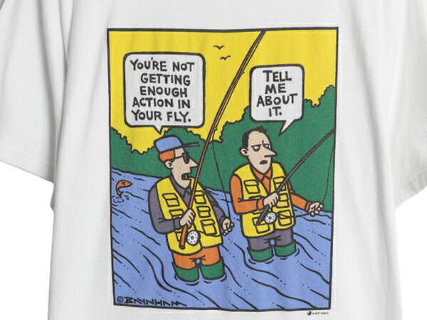 90s フィッシング ジョーク メッセージ イラスト プリント Tシャツ メンズ L / 古着 オールド キャラクター アート グラフィック  ホワイト