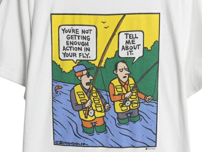 90s フィッシング ジョーク メッセージ イラスト プリント Tシャツ メンズ L / 古着 オールド キャラクター アート グラフィック  ホワイト