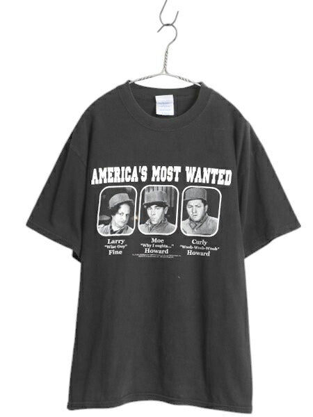 00s 三ばか大将 プリント Tシャツ メンズ L オールド 当時物 ムービー 映画 コメディ キャラクター イラスト フォト グラフィック ブラック