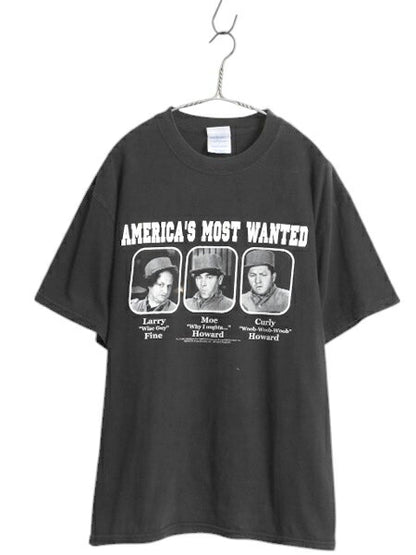 00s 三ばか大将 プリント Tシャツ メンズ L オールド 当時物 ムービー 映画 コメディ キャラクター イラスト フォト グラフィック ブラック