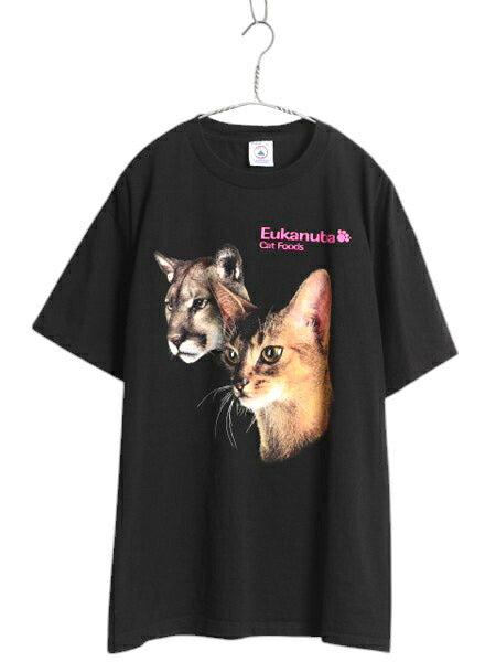 デッドストック 00s ネコ アート イラスト プリント Tシャツ メンズ レディース L オールド 企業 アニマル グラフィック ヘビーウェイト 黒