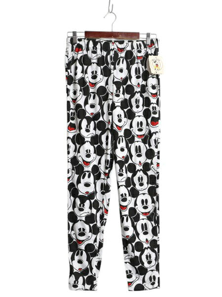 デッドストック 90s USA製 ミッキー オールオーバー プリント イージー パンツ レディース M キャラクター 総柄 レギンス タイツ スパッツ