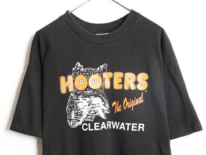 90s HOOTERS 両面 プリント 半袖 Tシャツ メンズ XXL / オールド 企業物 当時物 キャラクター フーターズ 黒 大きいサイズ ヘビーウェイト