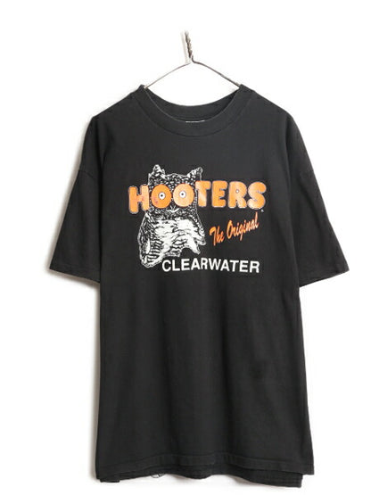 90s HOOTERS 両面 プリント 半袖 Tシャツ メンズ XXL / オールド 企業物 当時物 キャラクター フーターズ 黒 大きいサイズ ヘビーウェイト