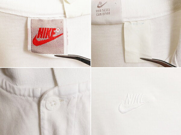 90s 初期 銀タグ ナイキ 半袖 ポロシャツ メンズ L 程/ 90年代 オールド NIKE スウッシュ 半袖シャツ ワンポイント コットン 薄手 ホワイト