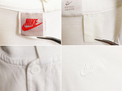 90s 初期 銀タグ ナイキ 半袖 ポロシャツ メンズ L 程/ 90年代 オールド NIKE スウッシュ 半袖シャツ ワンポイント コットン 薄手 ホワイト