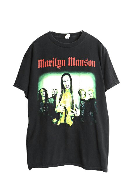 マリリン マンソン フォト イラスト プリント Tシャツ メンズ M 古着 オフィシャル バンド ロック メタル ロックTシャツ バンドTシャツ 黒