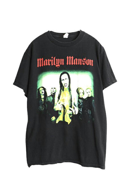 マリリン マンソン フォト イラスト プリント Tシャツ メンズ M 古着 オフィシャル バンド ロック メタル ロックTシャツ バンドTシャツ 黒