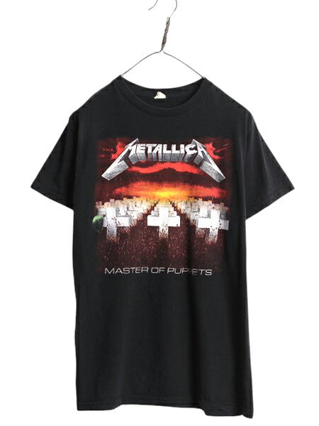 メタリカ 両面 イラスト プリント Tシャツ メンズ M / 古着 バンド ロック メタル グラフィック アート 半袖Tシャツ カットソー ブラック