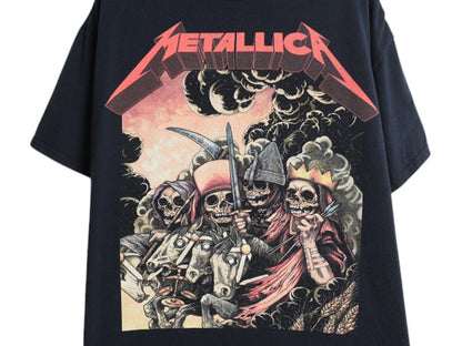 メタリカ スカル キャラクター イラスト プリント Tシャツ メンズ XL / バンド ロック メタル グラフィック アート ドクロ 大きいサイズ 黒