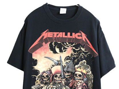 メタリカ スカル キャラクター イラスト プリント Tシャツ メンズ XL / バンド ロック メタル グラフィック アート ドクロ 大きいサイズ 黒