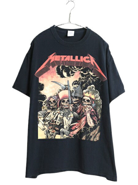 メタリカ スカル キャラクター イラスト プリント Tシャツ メンズ XL / バンド ロック メタル グラフィック アート ドクロ 大きいサイズ 黒