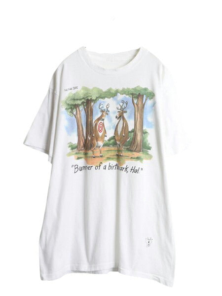 90s アニマル ジョーク イラスト プリント Tシャツ メンズ XL / 古着 オールド キャラクター アート ヘビーウェイト ホワイト 大きいサイズ