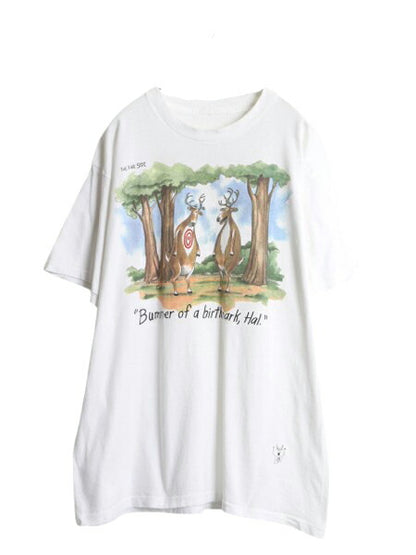 90s アニマル ジョーク イラスト プリント Tシャツ メンズ XL / 古着 オールド キャラクター アート ヘビーウェイト ホワイト 大きいサイズ