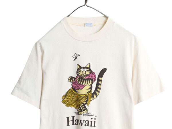 80s クリバンキャット イラスト 染込み プリント Tシャツ メンズ レディース M ヴィンテージ アニマル ネコ キャラクター シングルステッチ