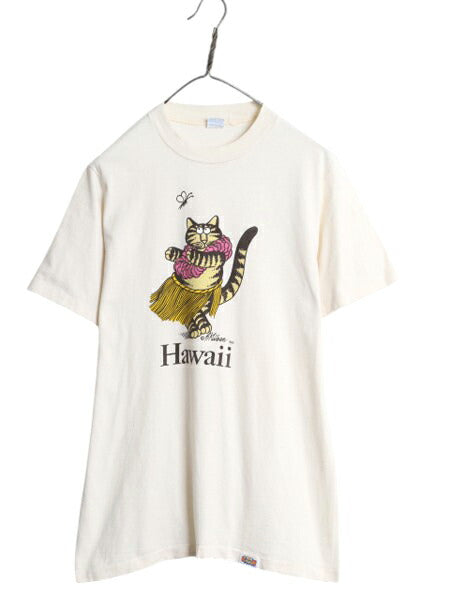 80s クリバンキャット イラスト 染込み プリント Tシャツ メンズ レディース M ヴィンテージ アニマル ネコ キャラクター シングルステッチ