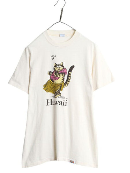 80s クリバンキャット イラスト 染込み プリント Tシャツ メンズ レディース M ヴィンテージ アニマル ネコ キャラクター シングルステッチ