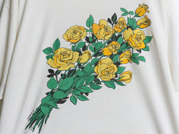 90s USA製 バラ アート プリント Tシャツ メンズ レディース XL / 古着 オールド フラワー 花 グラフィック シングルステッチ 大きいサイズ