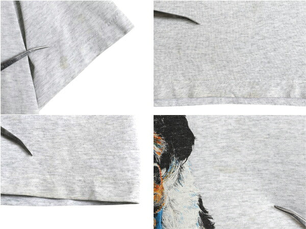 90s ドッグ ネコ アート イラスト プリント Tシャツ メンズ レディース L 程 オールド アニマル 犬 グラフィック シングルステッチ グレー