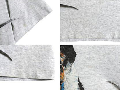 90s ドッグ ネコ アート イラスト プリント Tシャツ メンズ レディース L 程 オールド アニマル 犬 グラフィック シングルステッチ グレー