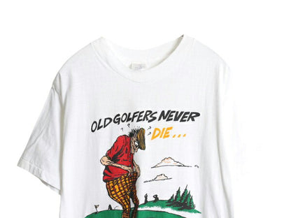 90s ゴルフ ジョーク キャラクター イラスト プリント Tシャツ メンズ M オールド キャラクター アート グラフィック シングルステッチ 白