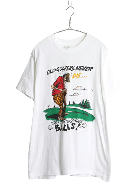 90s ゴルフ ジョーク キャラクター イラスト プリント Tシャツ メンズ M オールド キャラクター アート グラフィック シングルステッチ 白
