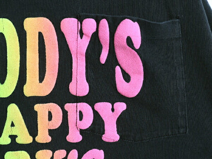 80s メッセージ ポケット付き 蛍光 発泡 プリント Tシャツ メンズ XL 程 ヴィンテージ ポケT グラフィック ヘビーウェイト 大きいサイズ 黒