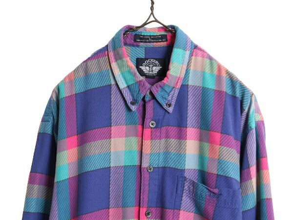 90s ドッカーズ リーバイス チェック 長袖 ボタンダウン シャツ メンズ L 古着 オールド LEVIS DOCKERS 長袖シャツ コットン ポケット付き