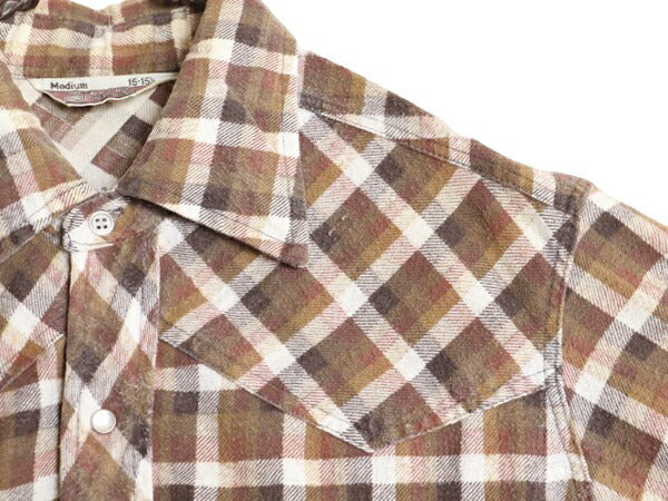 70s シアーズ チェック プリント フランネル ウエスタン シャツ メンズ M 古着 ヴィンテージ SEARS 長袖シャツ ネルシャツ スナップボタン