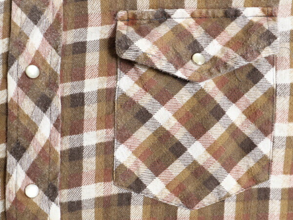 70s シアーズ チェック プリント フランネル ウエスタン シャツ メンズ M 古着 ヴィンテージ SEARS 長袖シャツ ネルシャツ スナップボタン