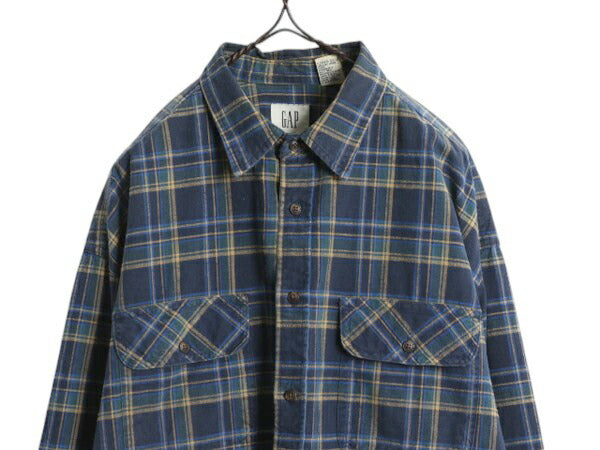 00s OLD GAP チェック ライト フランネル シャツ メンズ XL 古着 オールド ギャップ 長袖シャツ コットン ネル ポケット付き 大きいサイズ