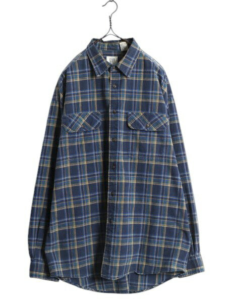 00s OLD GAP チェック ライト フランネル シャツ メンズ XL 古着 オールド ギャップ 長袖シャツ コットン ネル ポケット付き 大きいサイズ