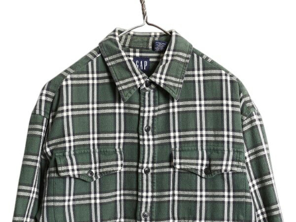 90s OLD GAP チェック ヘビー フランネル シャツ メンズ M / 古着 オールド ギャップ 長袖シャツ コットン ネル ポケット付き マルチカラー