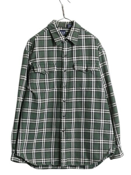 90s OLD GAP チェック ヘビー フランネル シャツ メンズ M / 古着 オールド ギャップ 長袖シャツ コットン ネル ポケット付き マルチカラー