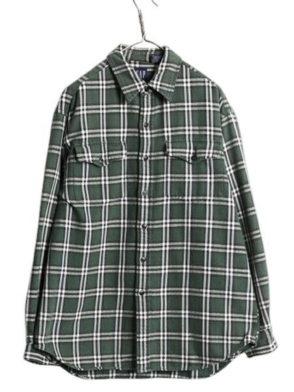 90s OLD GAP チェック ヘビー フランネル シャツ メンズ M / 古着 オールド ギャップ 長袖シャツ コットン ネル ポケット付き マルチカラー