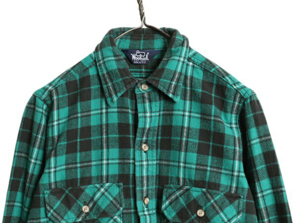 80s USA製 ウールリッチ チェック ヘビー フランネル シャツ メンズ M 古着 ヴィンテージ Woolrich 長袖シャツ コットン ネル ポケット付き