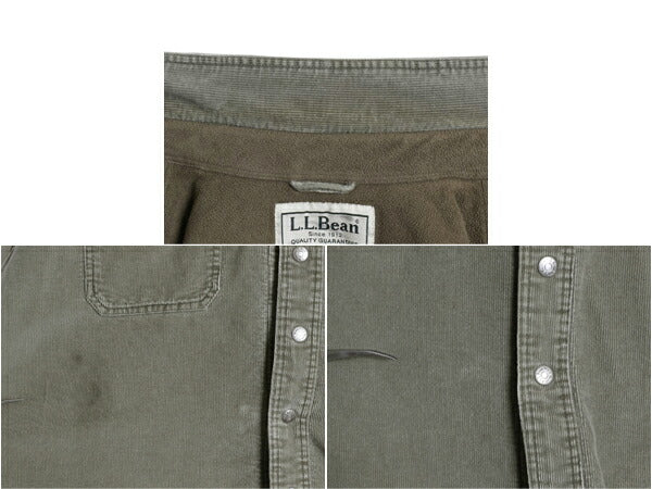エルエルビーン 細畝 コーデュロイ シャツ ジャケット メンズ L 古着 LLBEAN アウトドア 無地 長袖シャツ フリース ライナー付き オリーブ